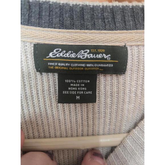 Eddie Bauer Men's Medium Crew Neck Sweater White/Cream 100% Cotton - Picture 3 of 3